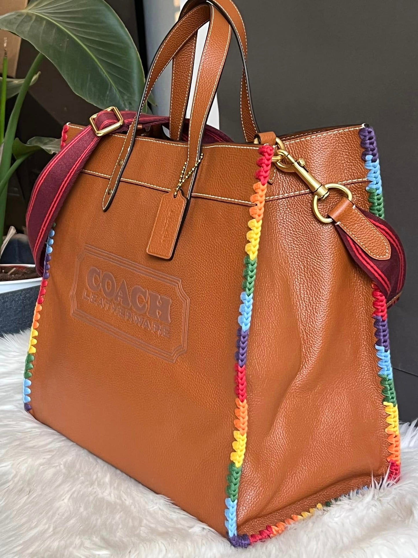 Coach Field Tote 40 with Rainbow Crochet