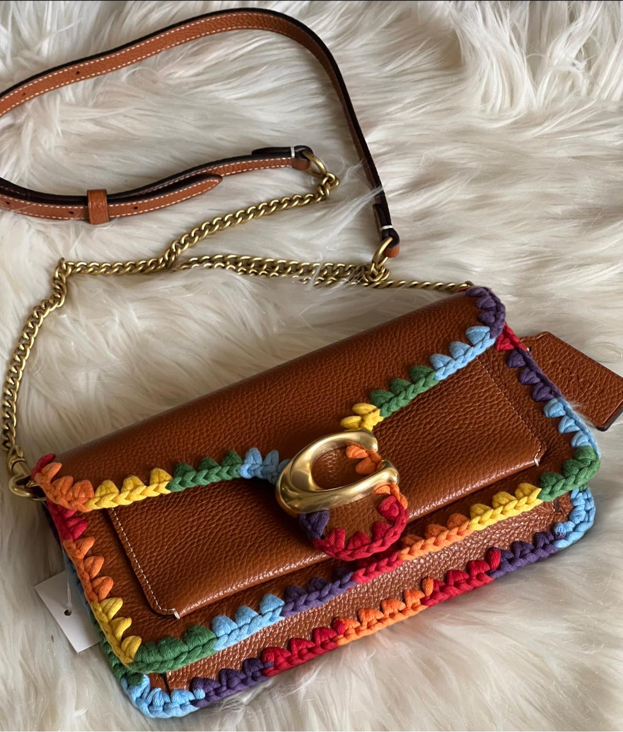 Coach Tabby Chain Clutch with Rainbow Crochet