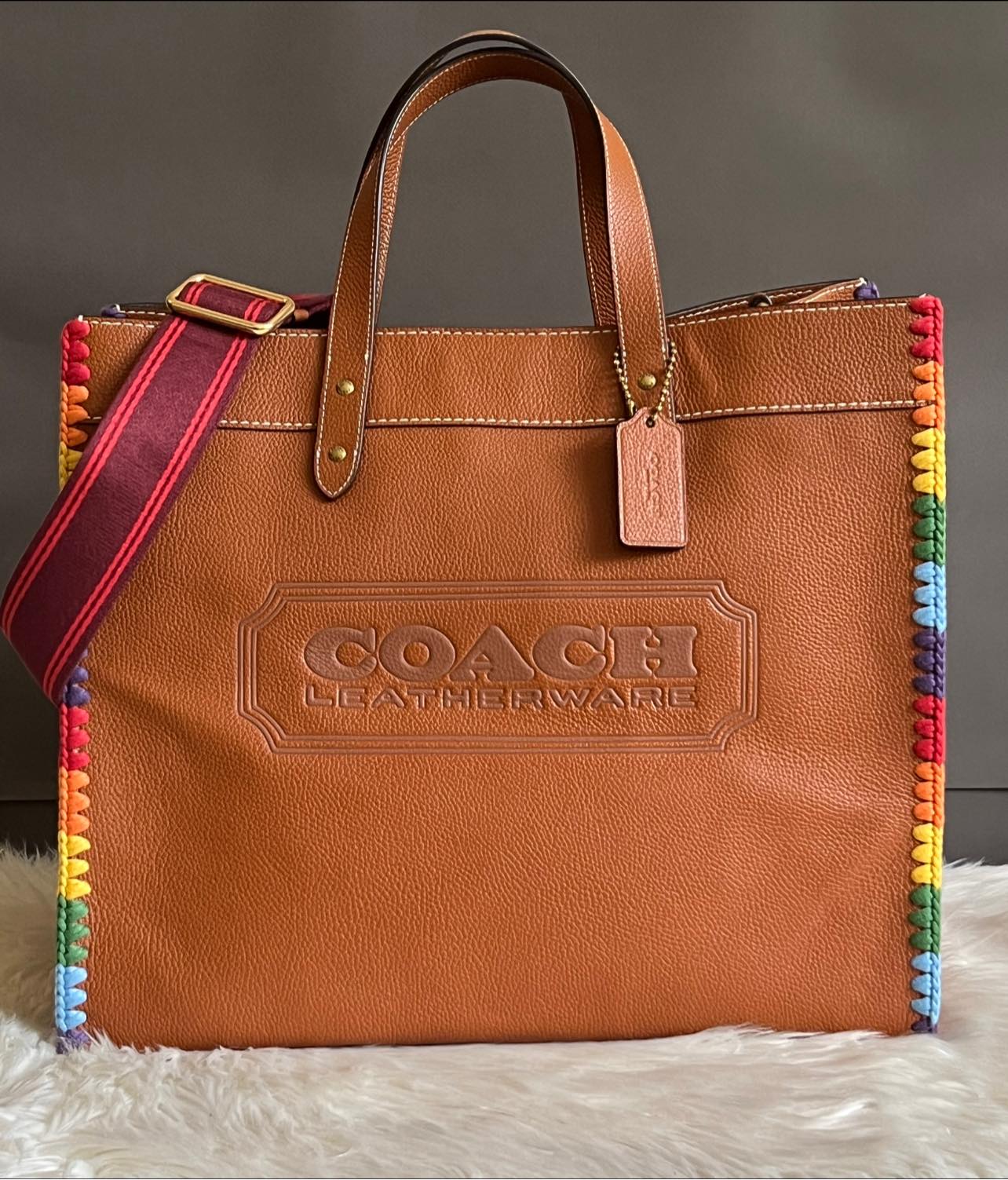 Coach Field Tote 40 with Rainbow Crochet