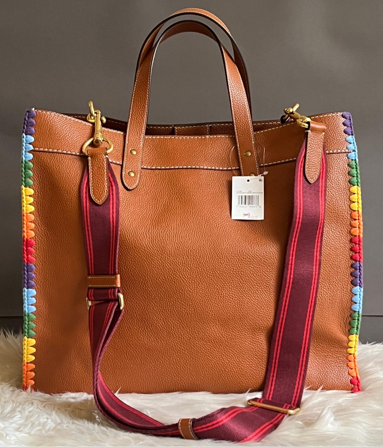 Coach Field Tote 40 with Rainbow Crochet