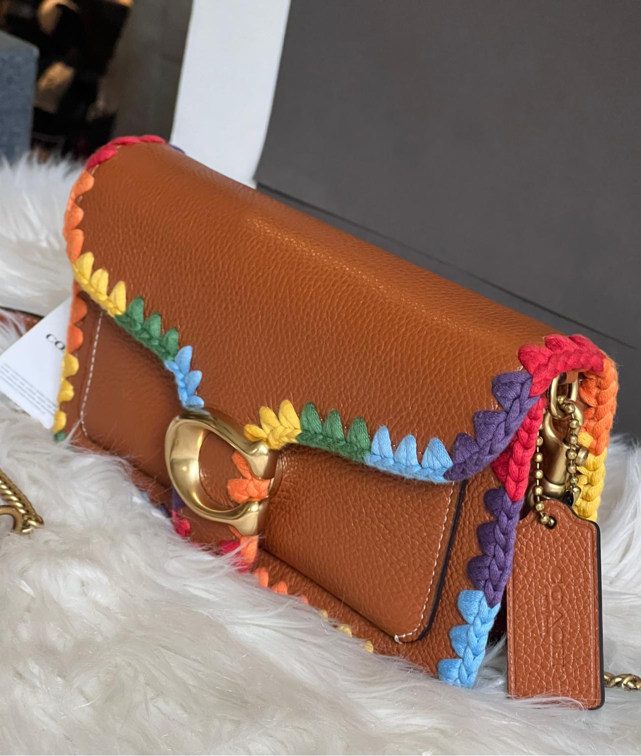 Coach Tabby Chain Clutch with Rainbow Crochet