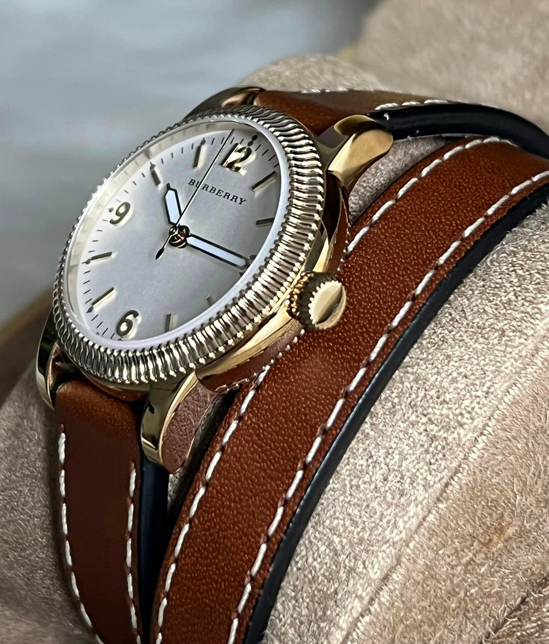 Burberry Women's Utilitarian White Dial Tan Leather Watch – Club