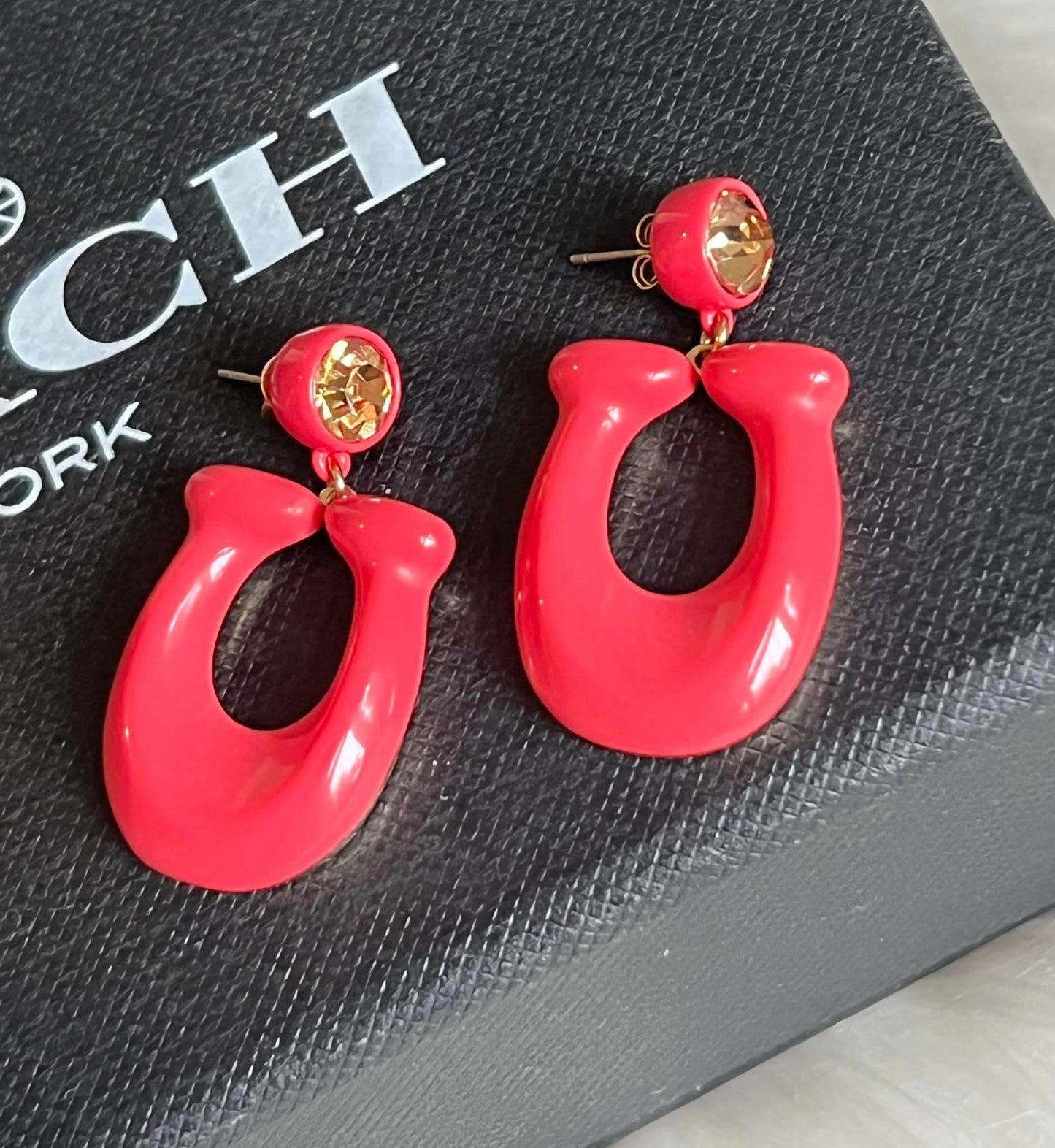 Coach Large Signature Enamel Earrings