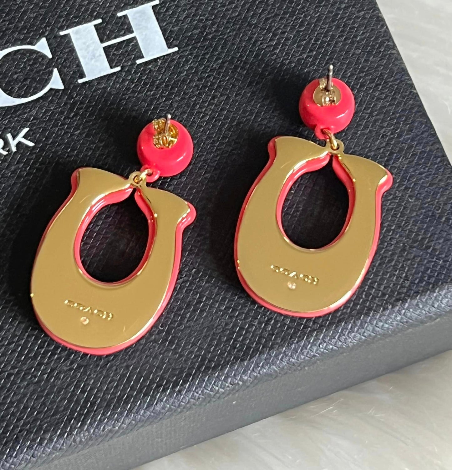 Coach Large Signature Enamel Earrings