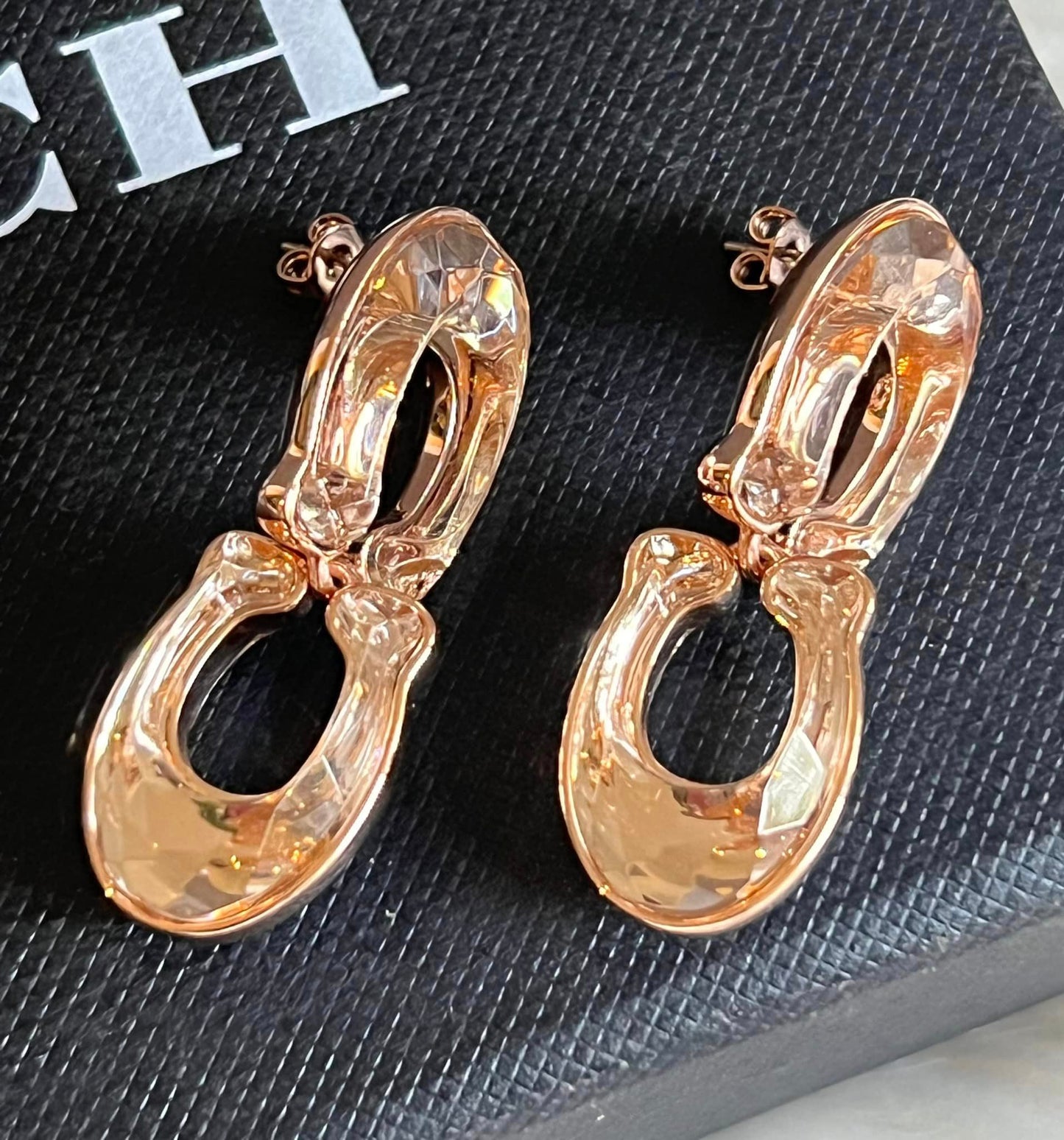 Coach Faceted Crystal Signature Double Drop Earrings