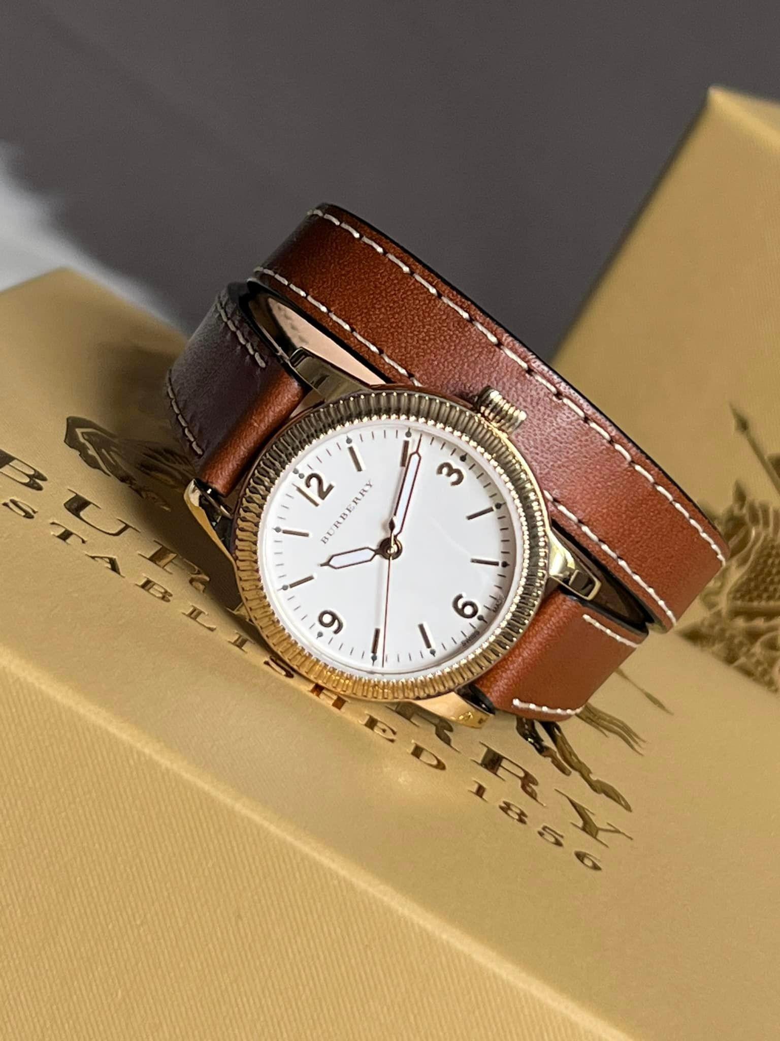 Burberry Women's Utilitarian White Dial Tan Leather Watch – Club