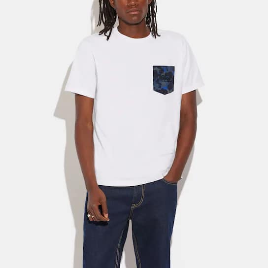 Coach Solid Camo Printed Pocket T Shirt In Organic Cotton