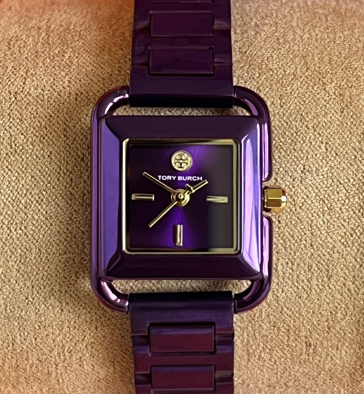Tory Burch The Kira Square Purple Stainless Watch