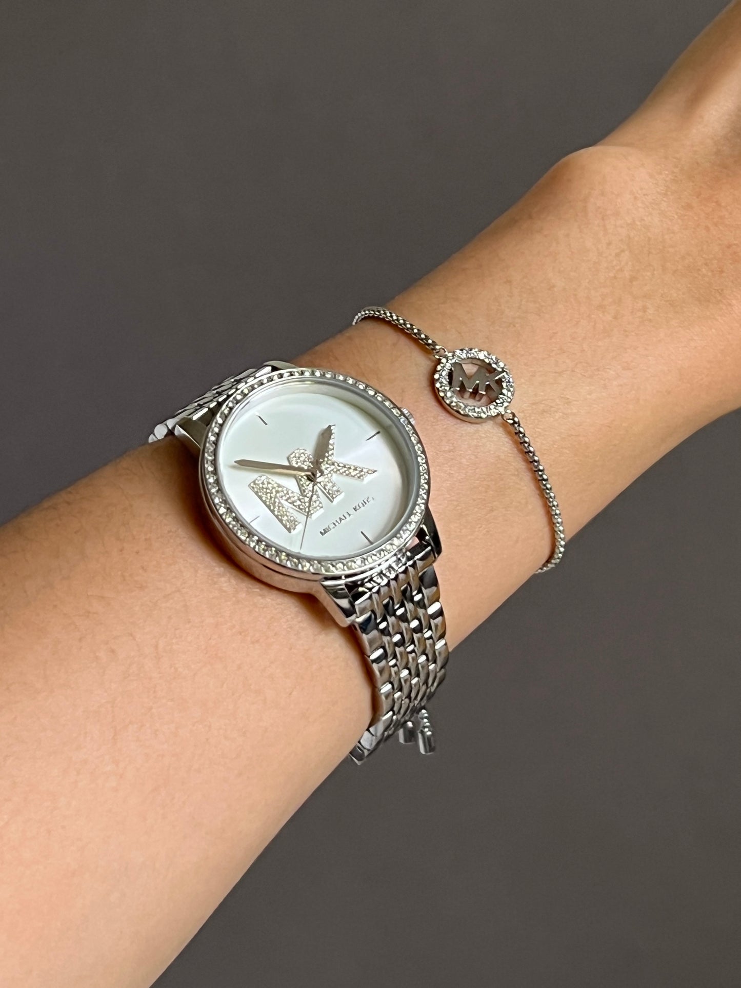 Michael Kors Women’s Three-Hand Stainless Steel Watch and Slider Bracelet Set