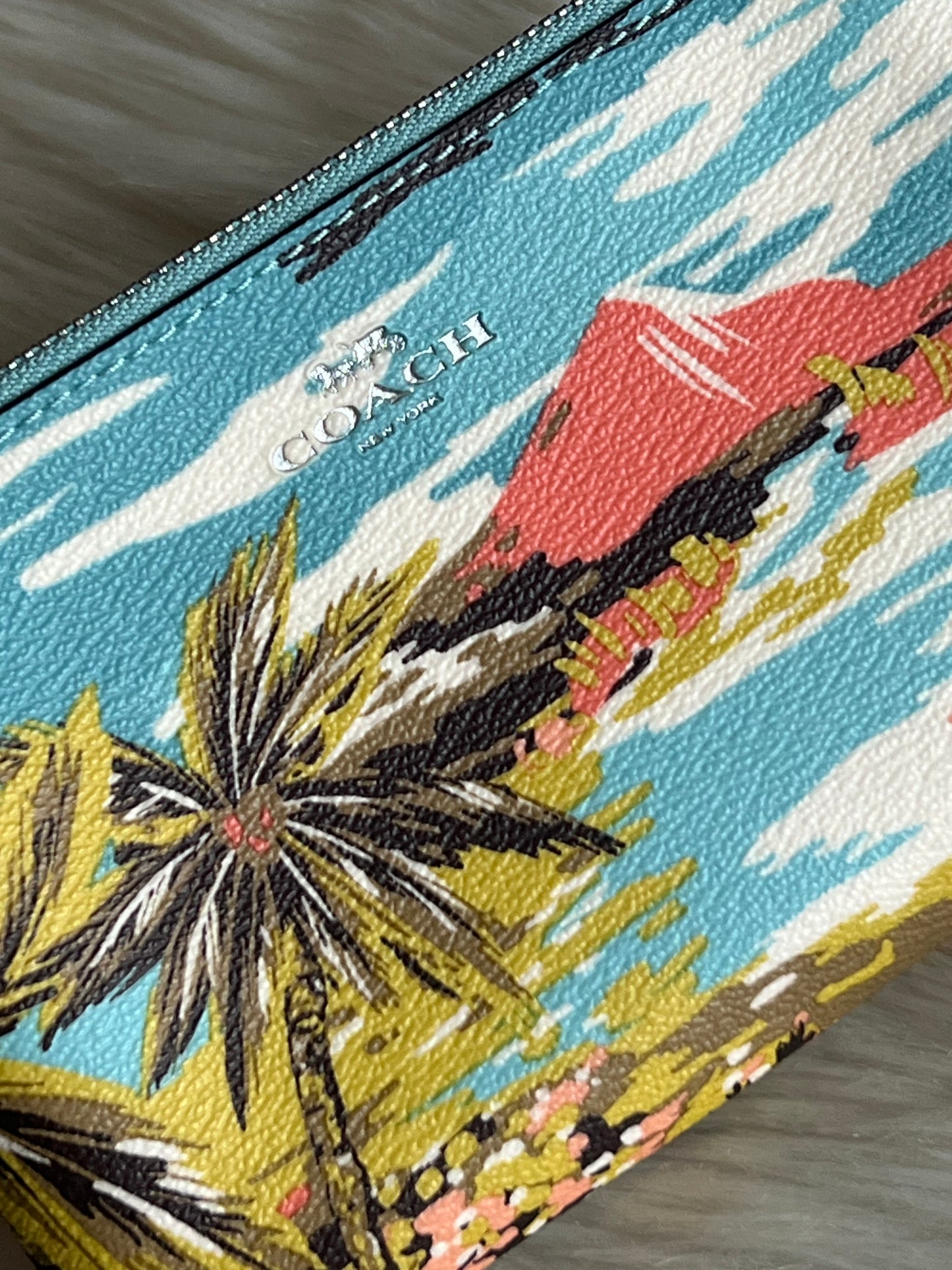 Coach Corner Zip Wristlet with Hawaiian Print