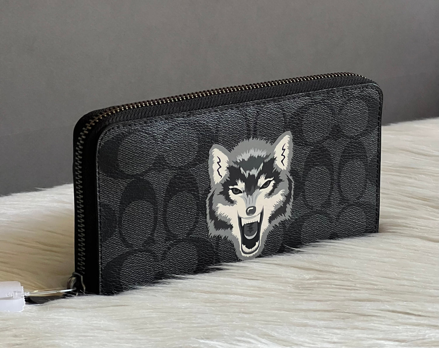 Coach Accordion Zip Wallet in Signature Canvas with Wolf Motif