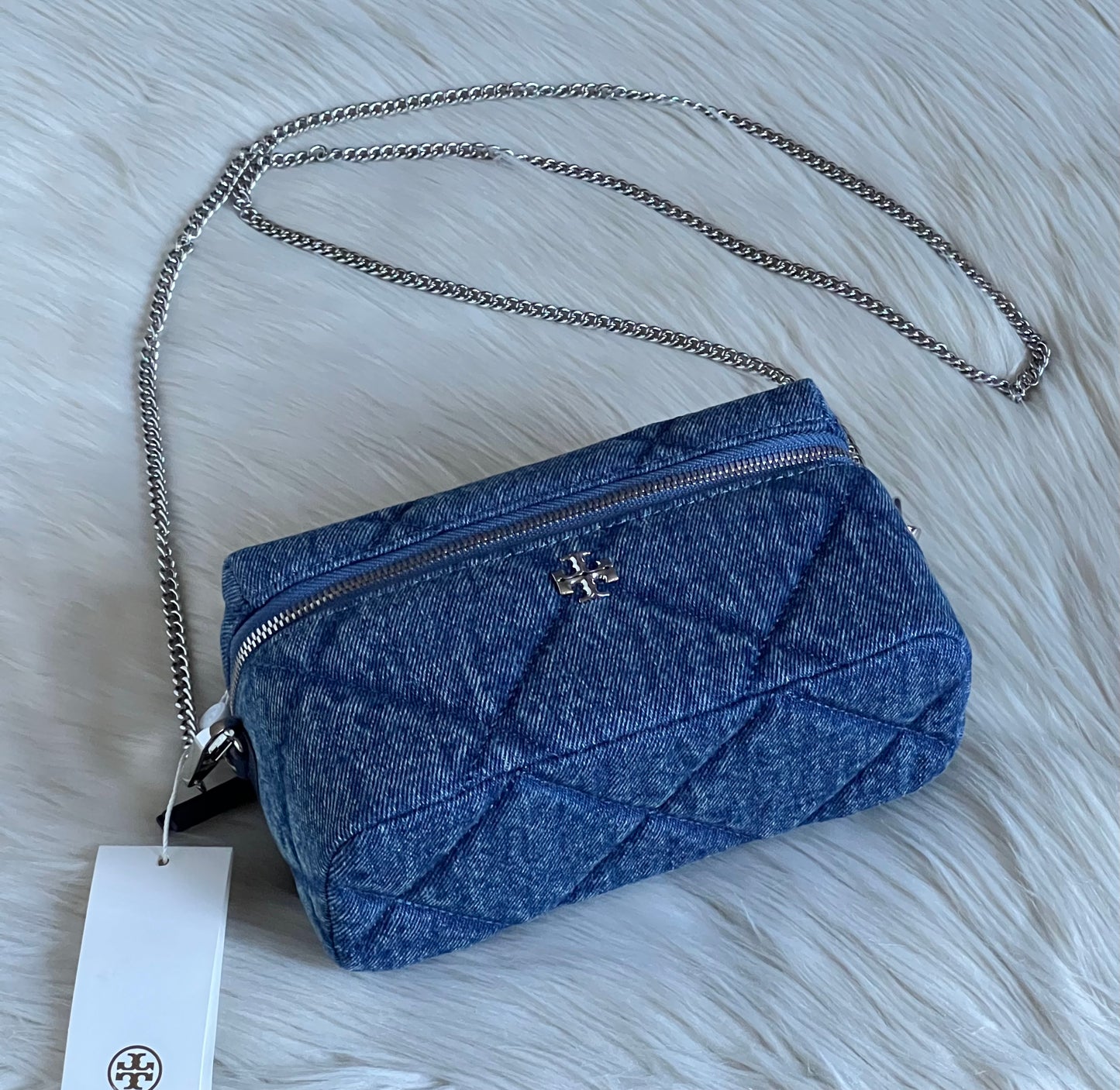 Tory Burch Kira Diamond Quilt Denim Vanity Case