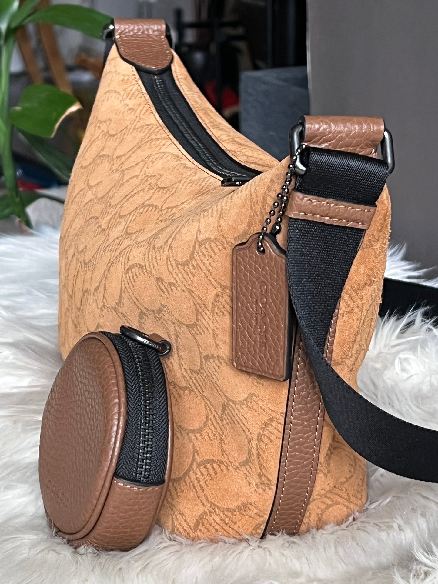 Coach Small Finn Crossbody Bag with Pouch in Signature Suede