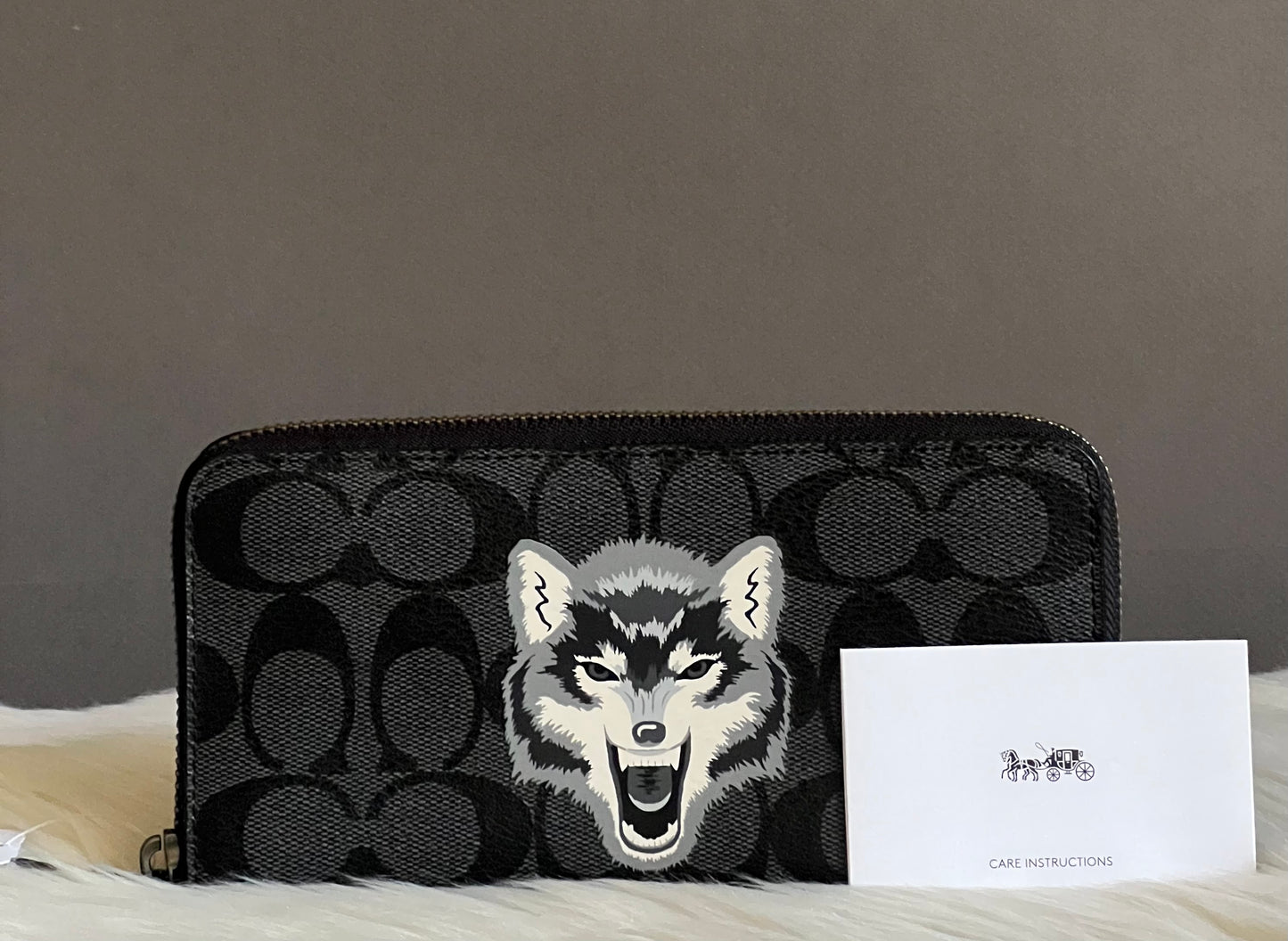 Coach Accordion Zip Wallet in Signature Canvas with Wolf Motif