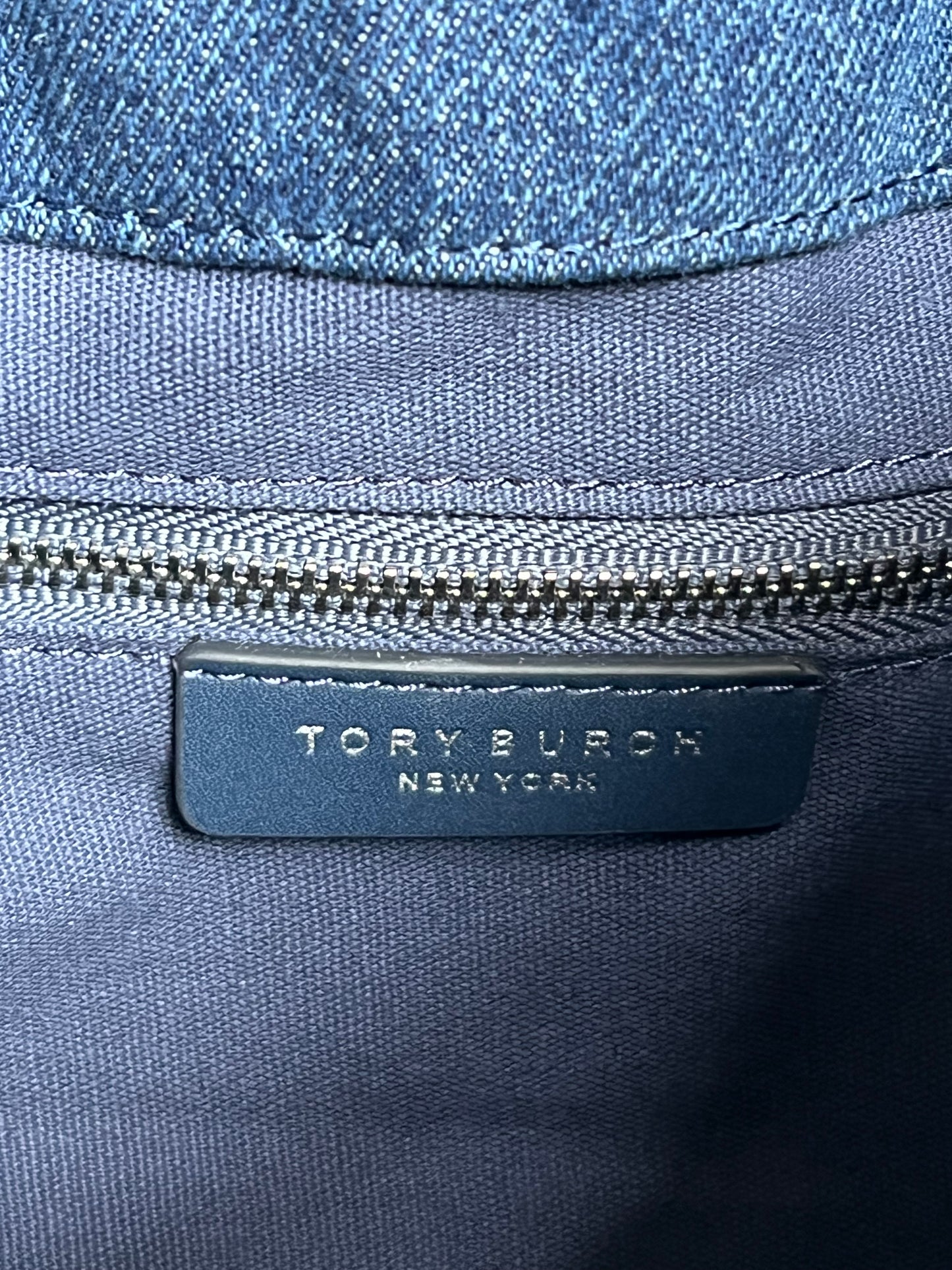 Tory Burch Charlie Quilted Denim Drawstring Shoulder Bag