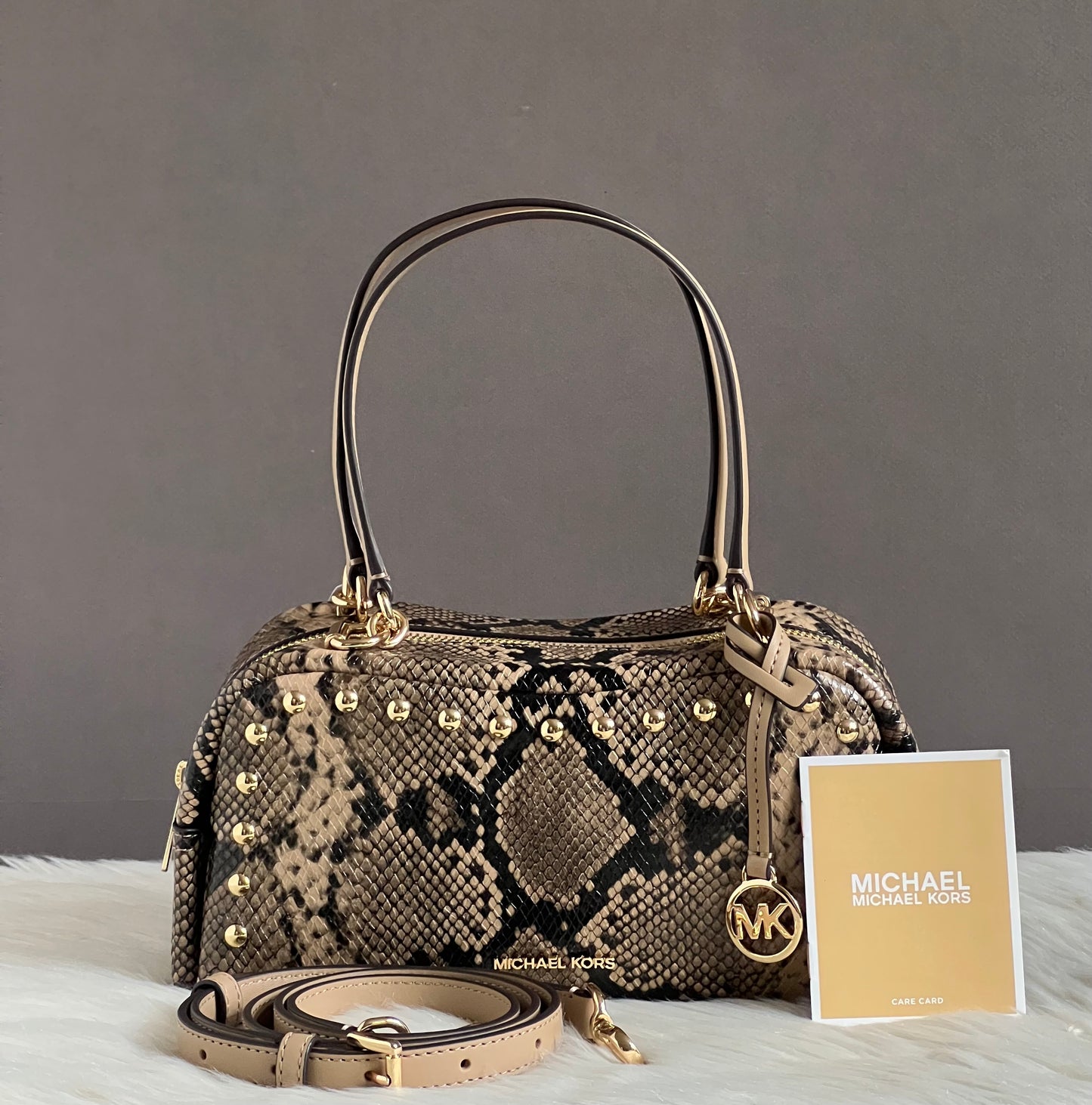 Michael Kors Cecily Small Studded Snake Embossed Shoulder Bag