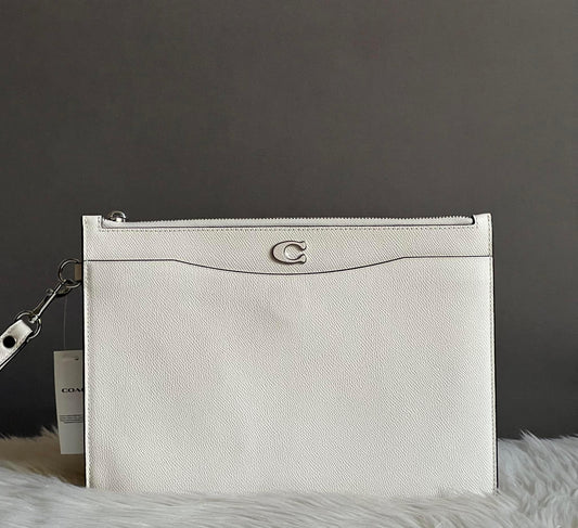 Coach Pouch Wristlet In Crossgrain Leather With Signature Canvas Interior