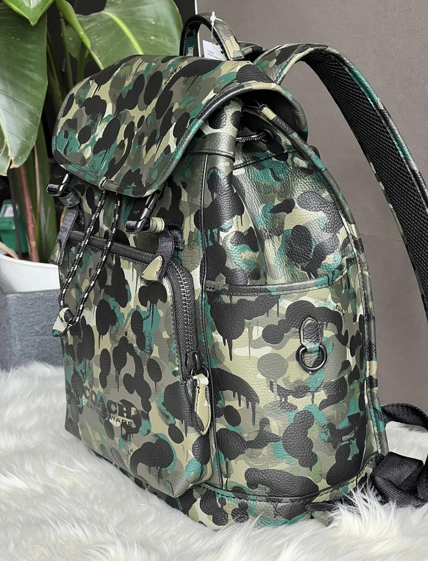 Coach League Flap Backpack with Camo Print