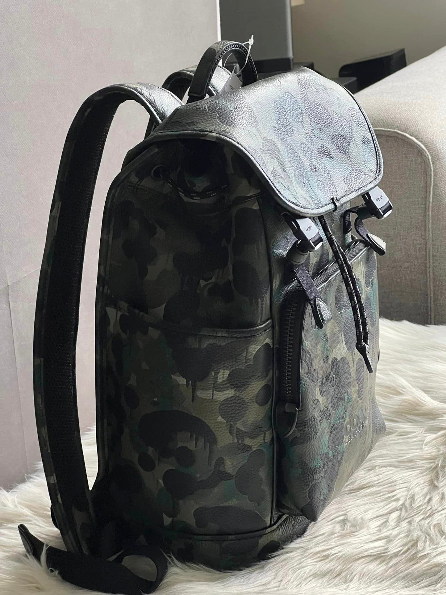 Coach League Flap Backpack with Camo Print