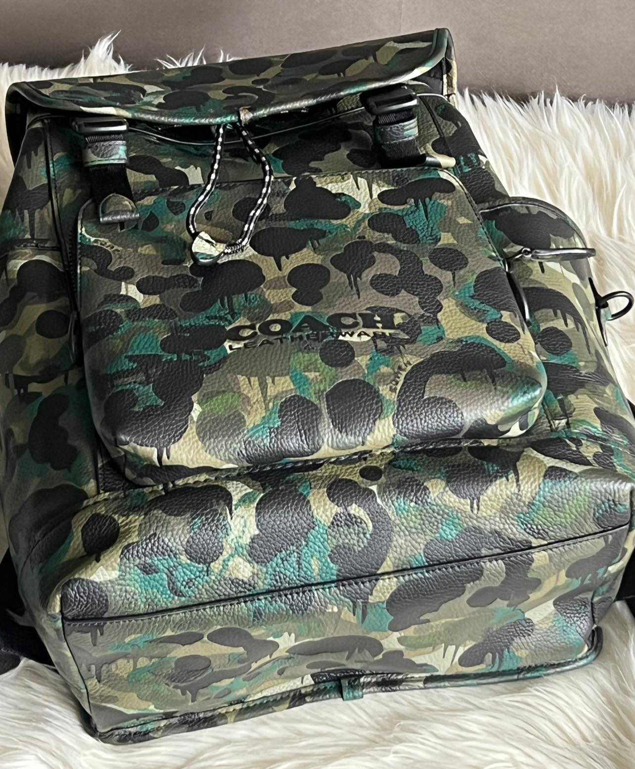 Coach League Flap Backpack with Camo Print