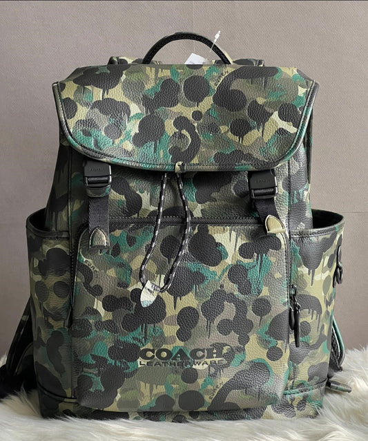 Coach League Flap Backpack with Camo Print