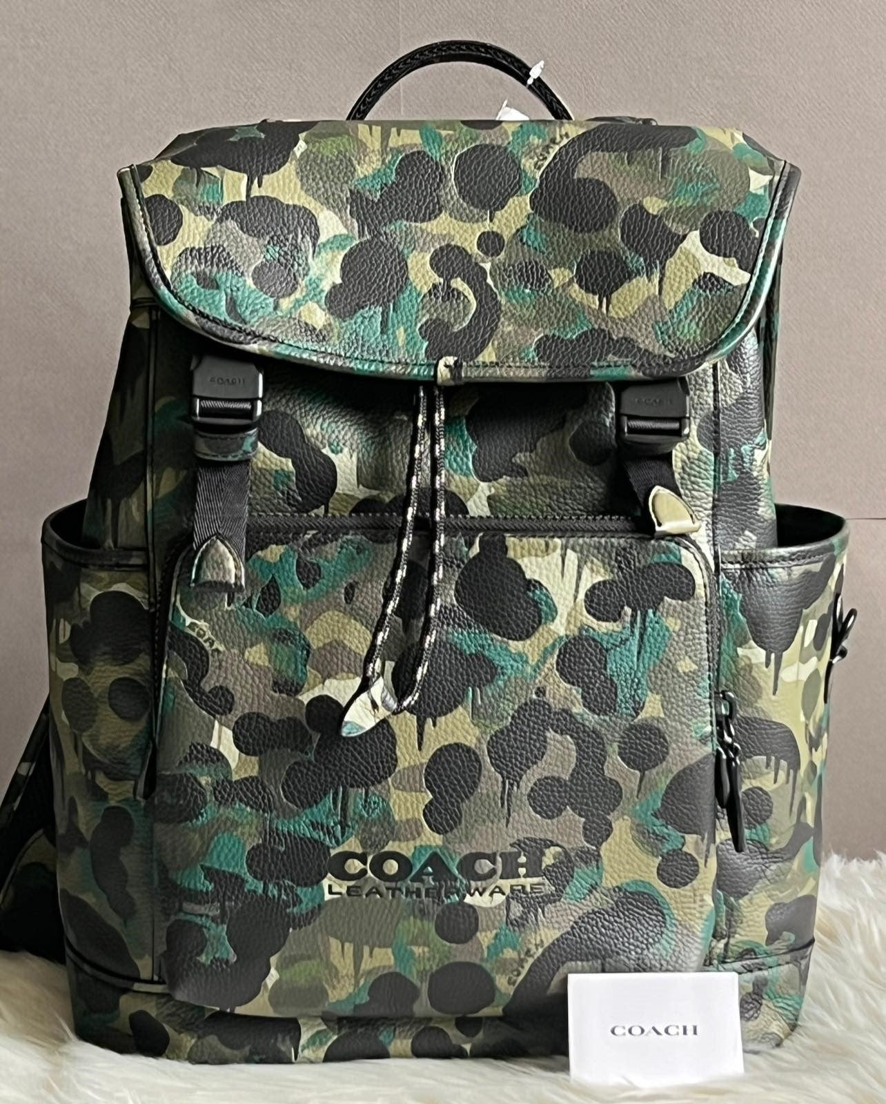 Coach League Flap Backpack with Camo Print