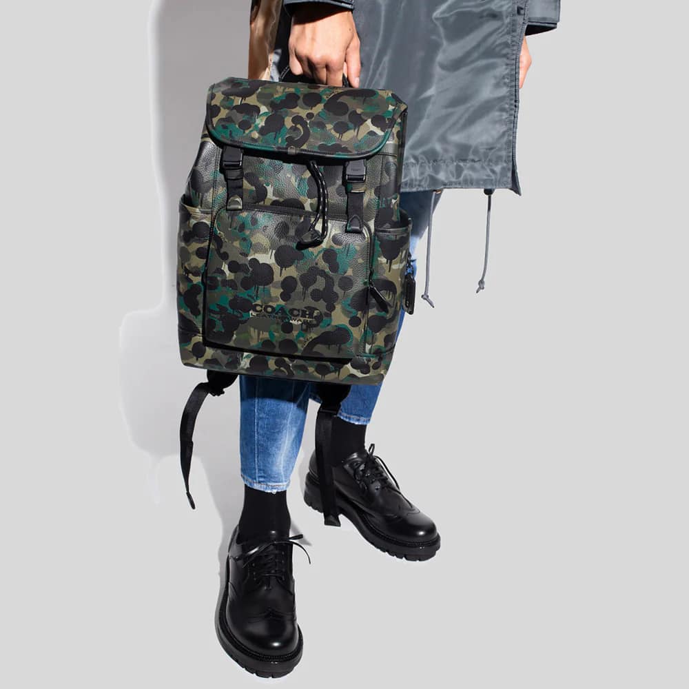 Coach League Flap Backpack with Camo Print