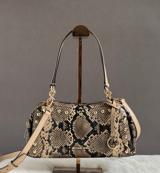Michael Kors Cecily Small Studded Snake Embossed Shoulder Bag