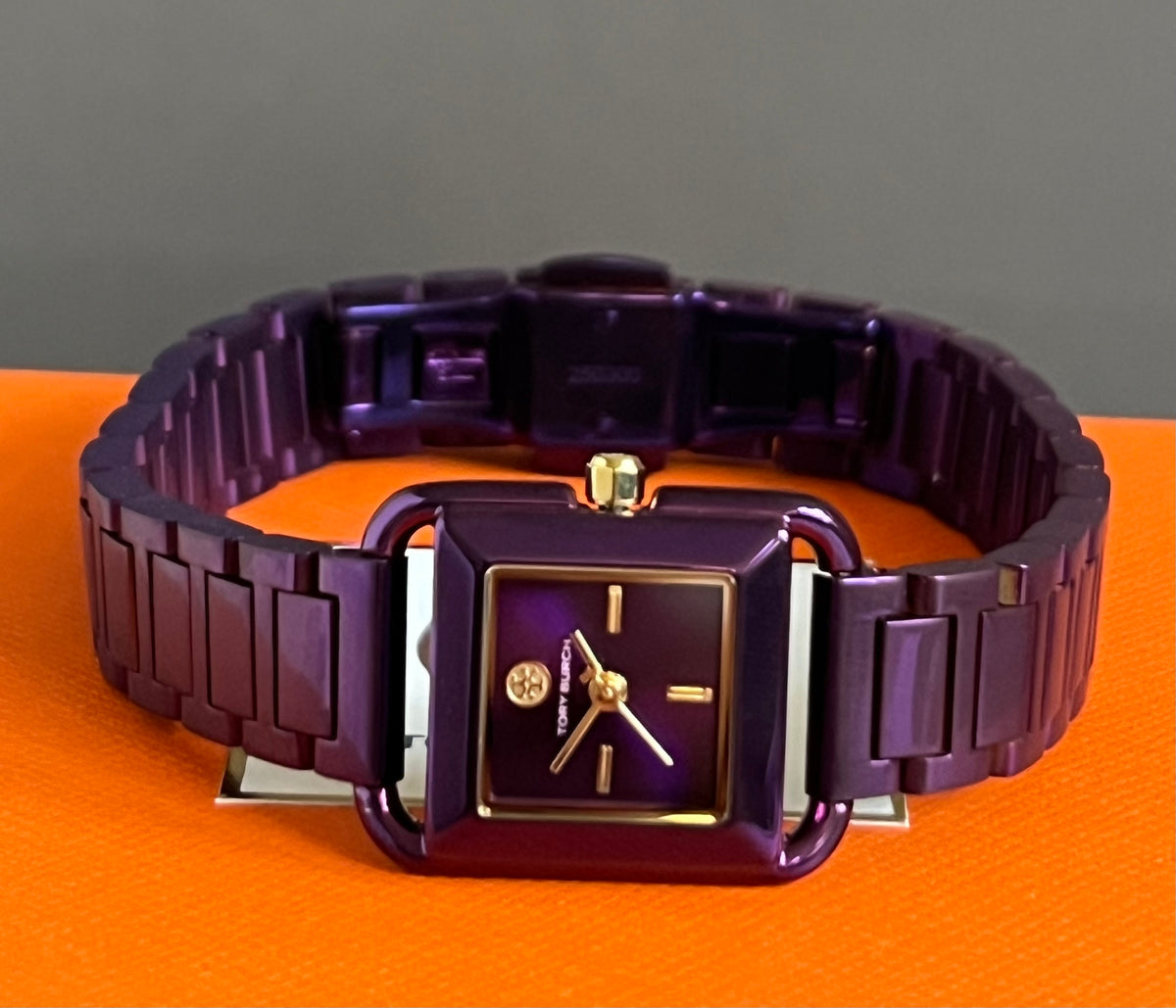 Tory Burch The Kira Square Purple Stainless Watch