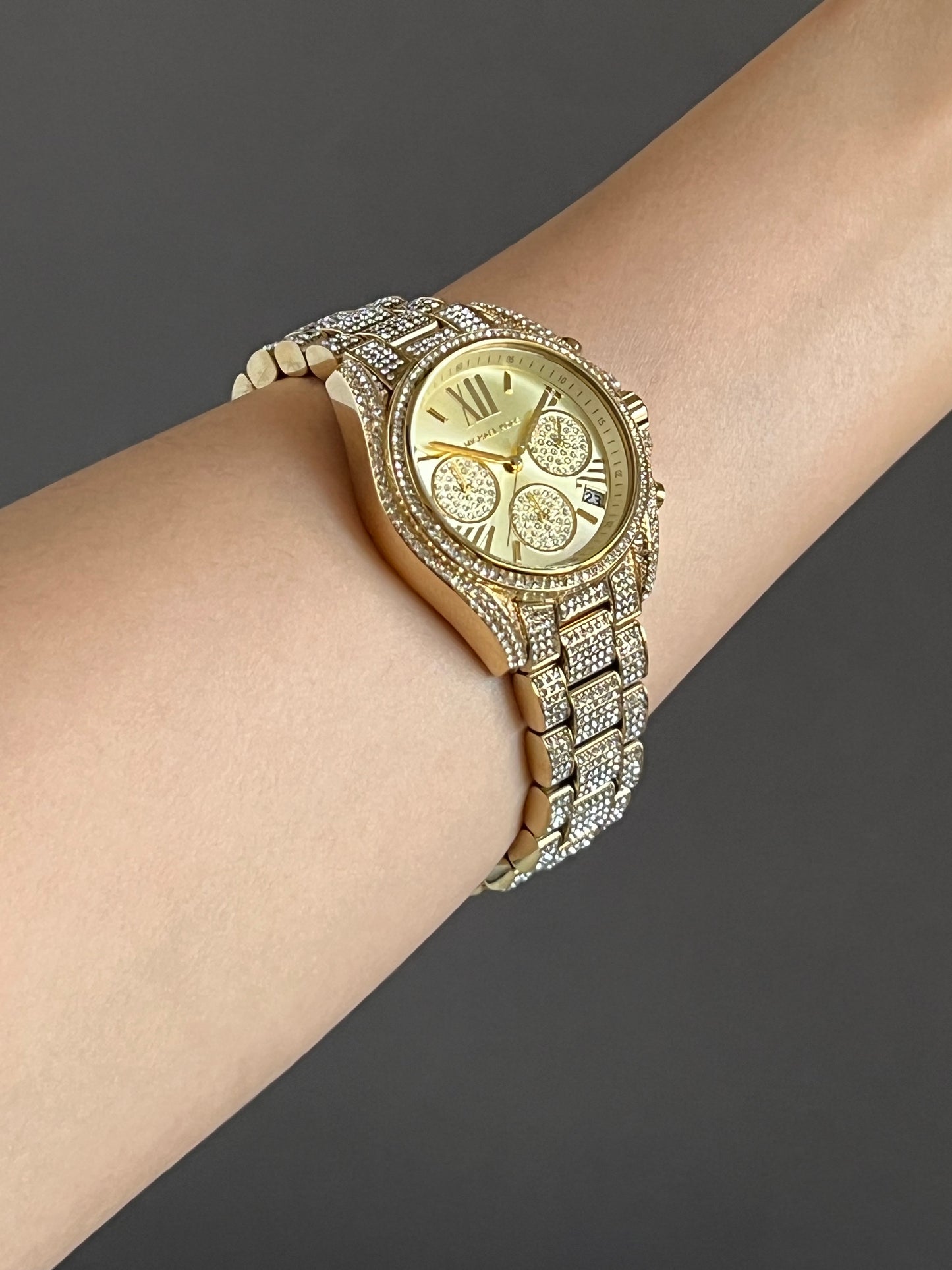 Michael Kors Women’s Mini Bradshaw Gold Dial Crystal Pavé Watch