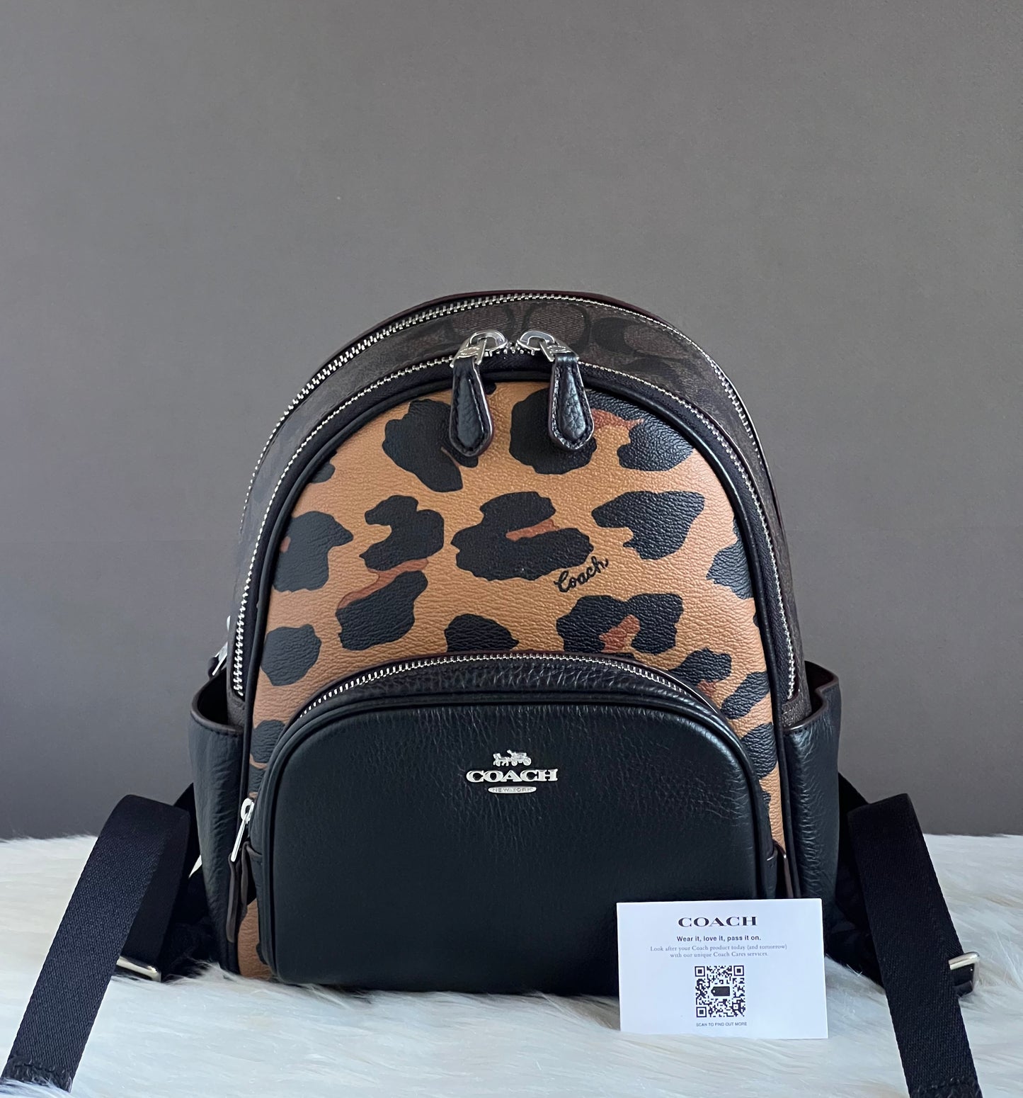 Coach Mini Court Backpack in Signature Canvas With Leopard Print