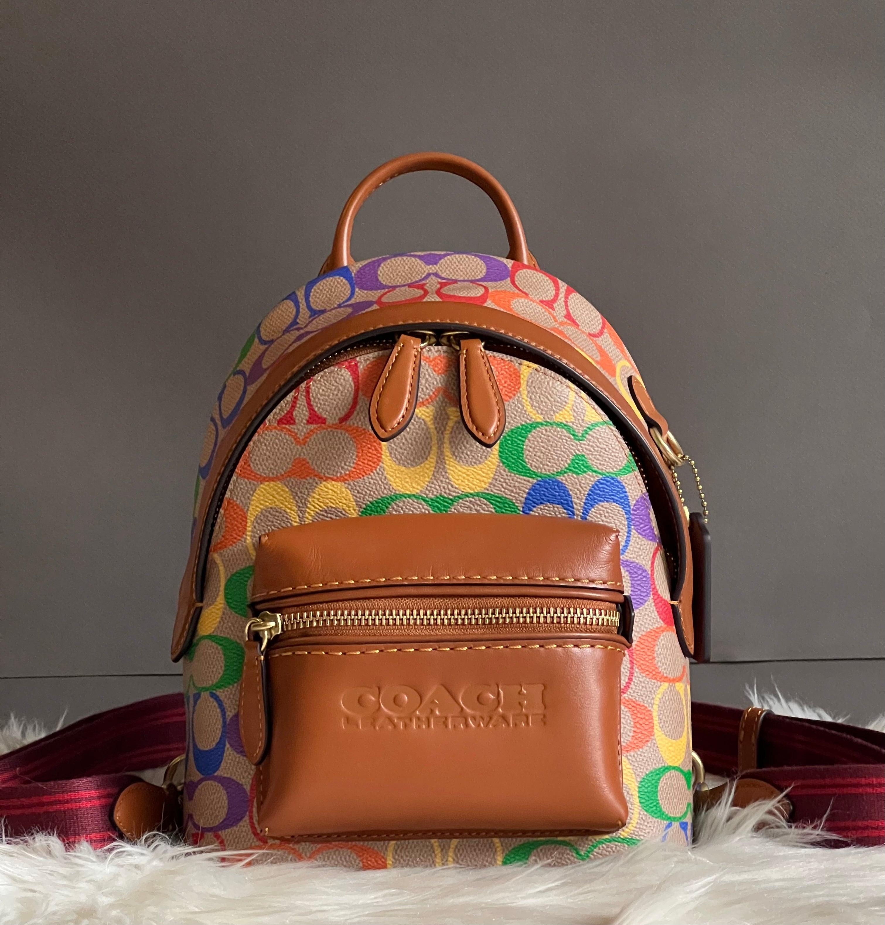 Coach Charter Backpack 18 in Rainbow Signature Canvas Club de Mode