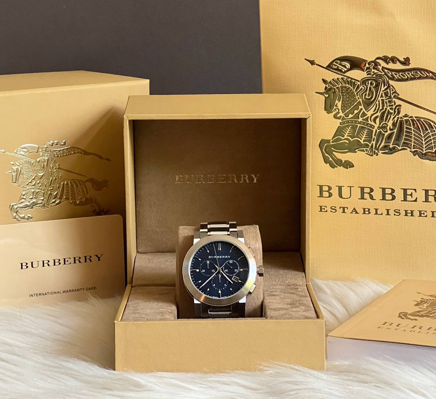 Burberry Men’s Large Check Blue Dial Stainless Steel Watch