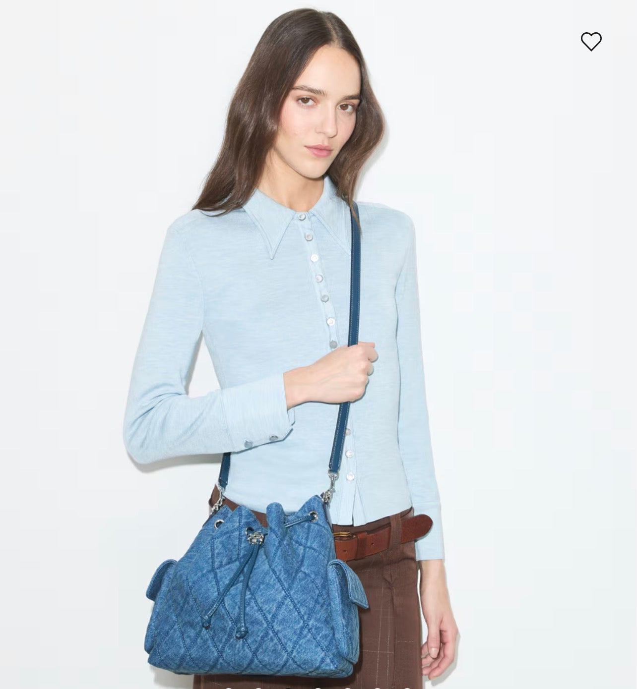 Tory Burch Charlie Quilted Denim Drawstring Shoulder Bag