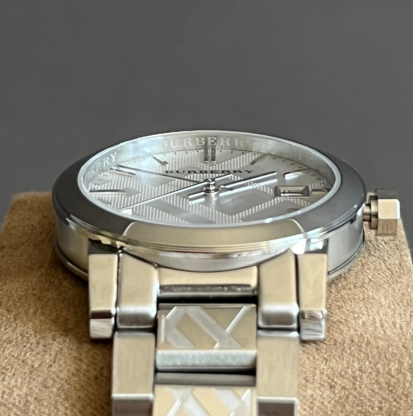 Burberry Women Silver Check Stamp Stainless Steel Watch