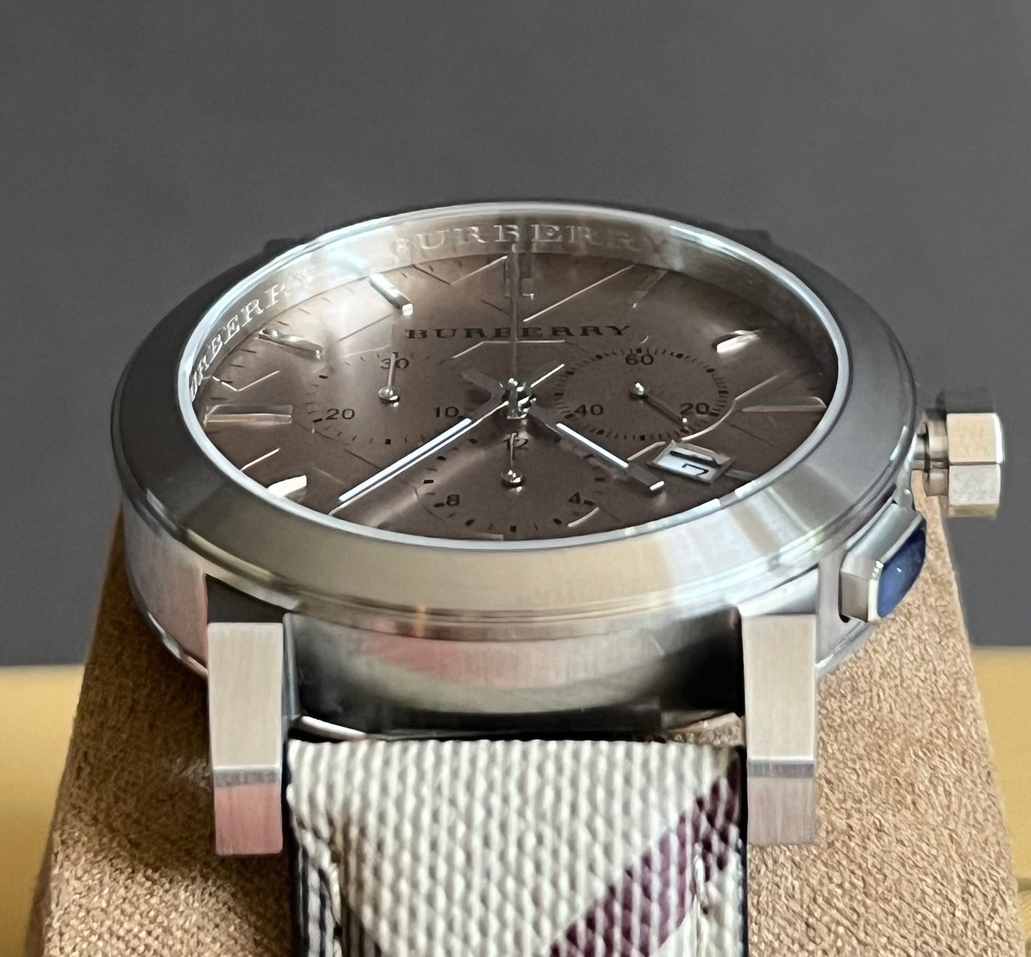 Burberry Men’s Swiss Chronograph Brown Impressed Check Fabric Strap Watch