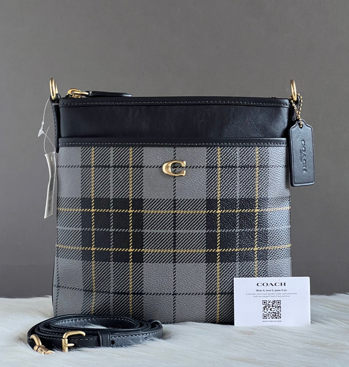 Coach Boxed Kitt Messenger Crossbody Bag with Plaid Print