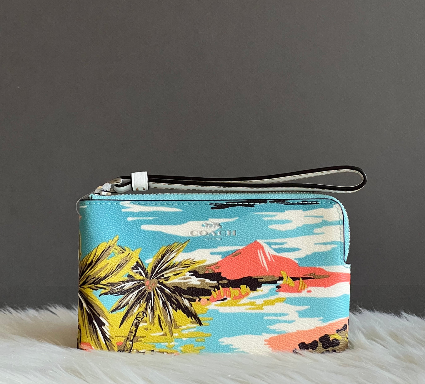 Coach Corner Zip Wristlet with Hawaiian Print