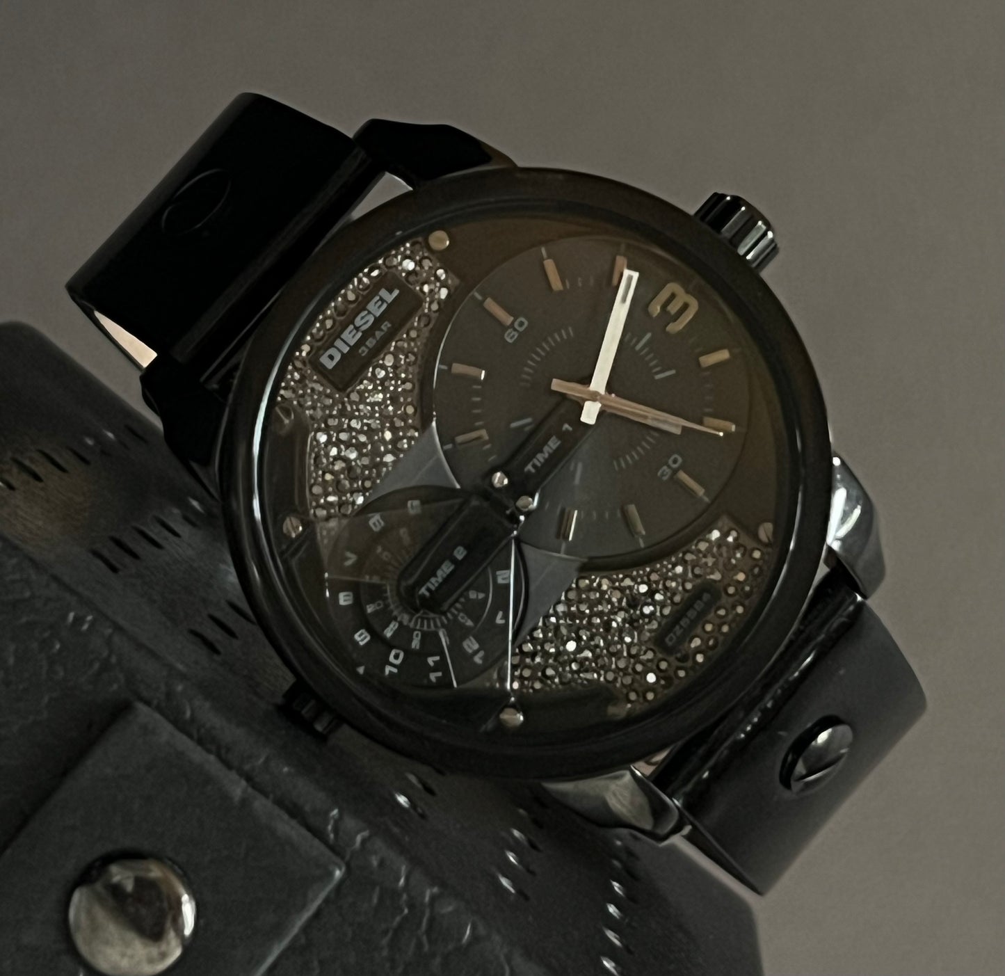 Diesel Unisex Mini Daddy Three-Hand Gunmetal Leather Watch