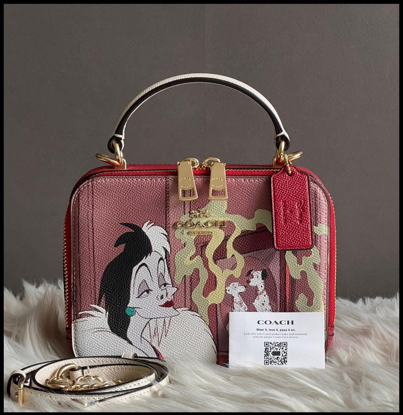 Disney X Coach Box Crossbody with Cruella Motif