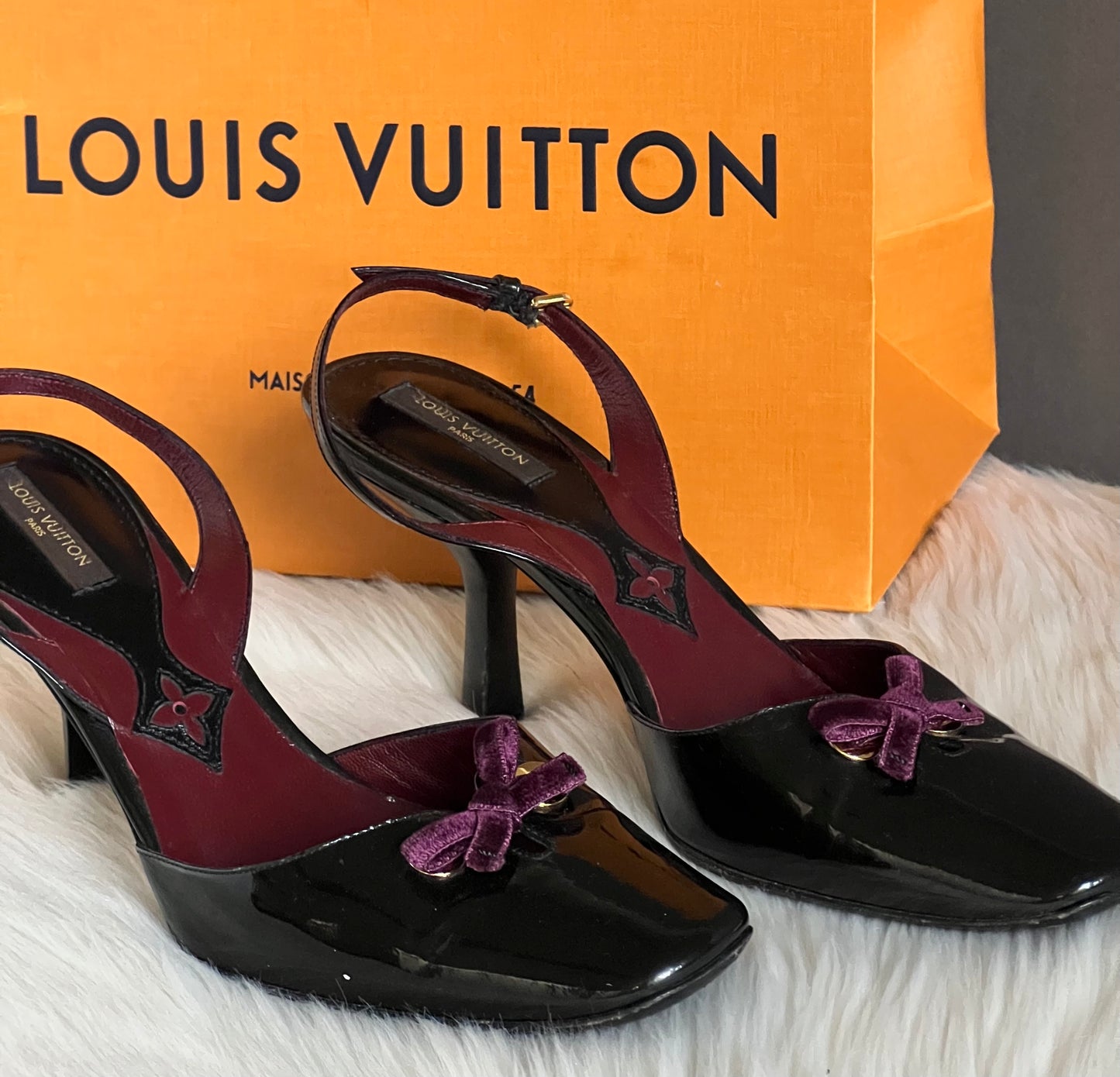 Louis Vuitton Purple Velvet Bow Patent Pumps