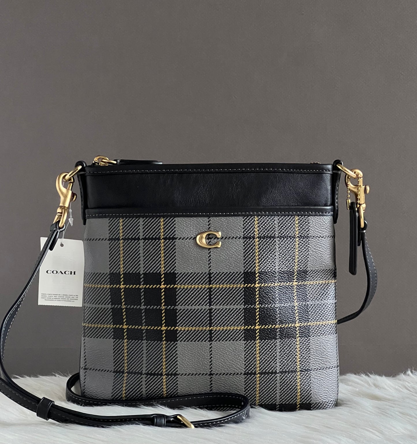 Coach Boxed Kitt Messenger Crossbody Bag with Plaid Print