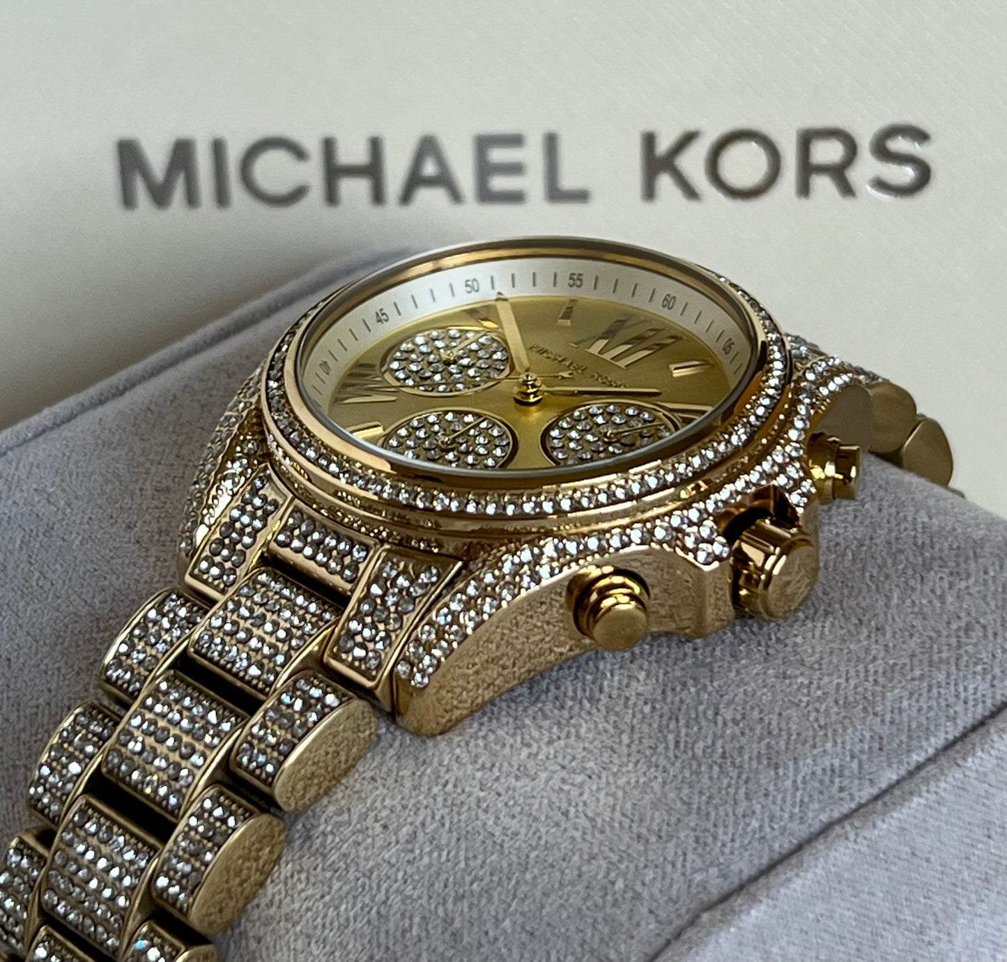 Michael Kors Women’s Mini Bradshaw Gold Dial Crystal Pavé Watch