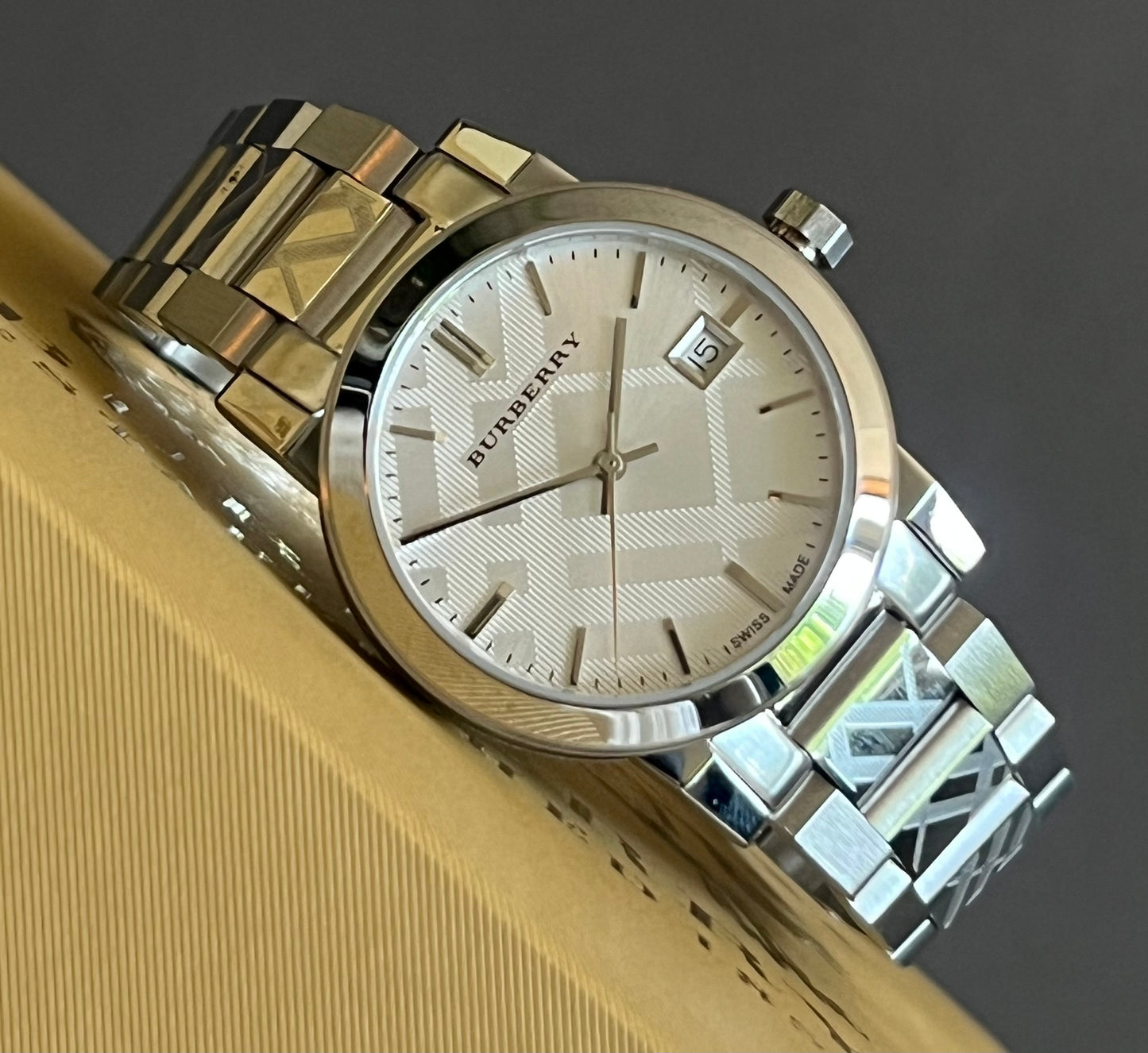 Burberry Women Silver Check Stamp Stainless Steel Watch