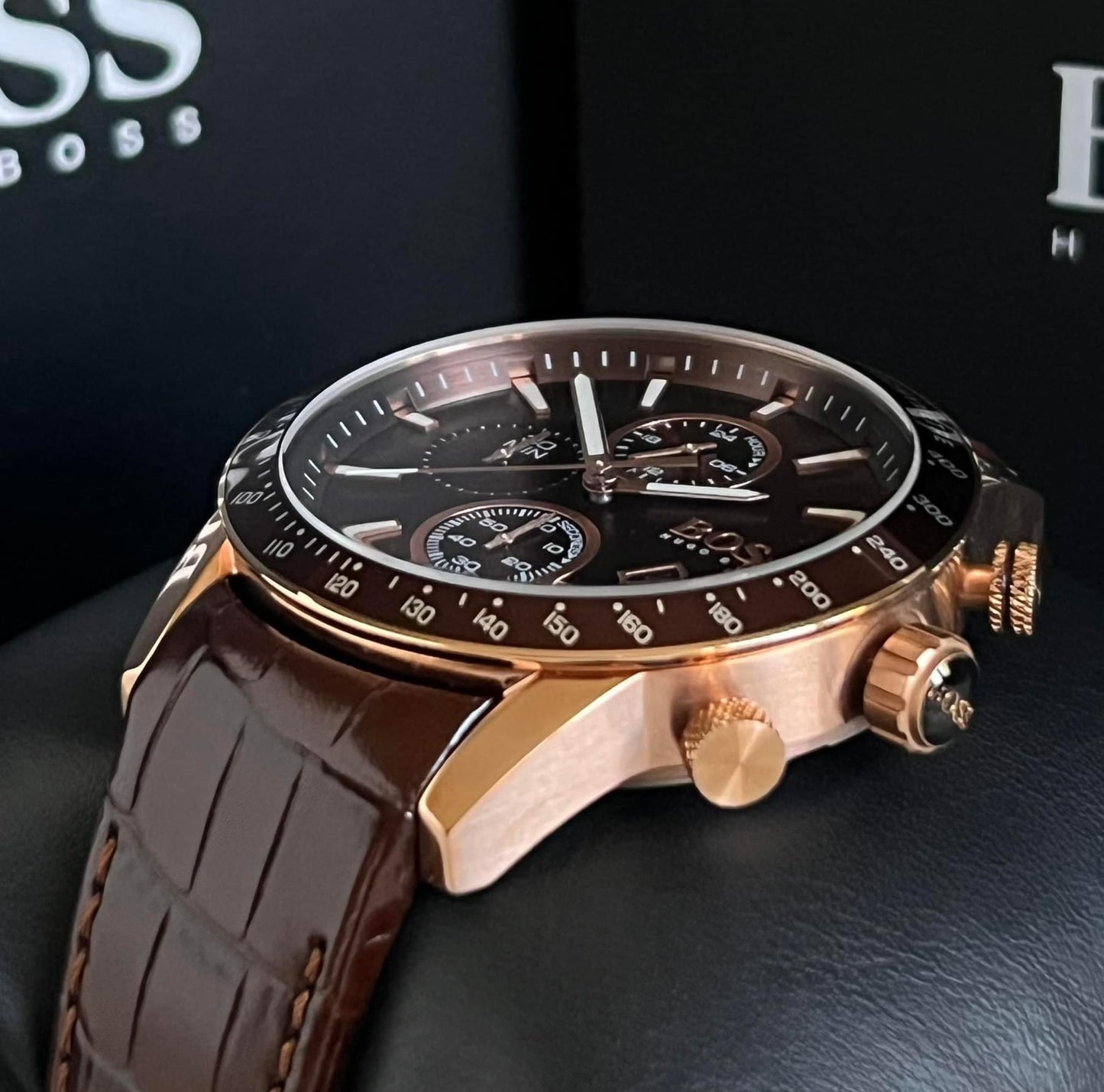 Hugo Boss Men’s Chronograph Tachymeter Leather Strap Watch