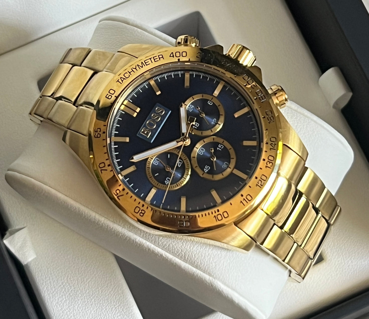 Hugo Boss Men’s Ikon Chronograph Gold-Tone Blue Dial Watch