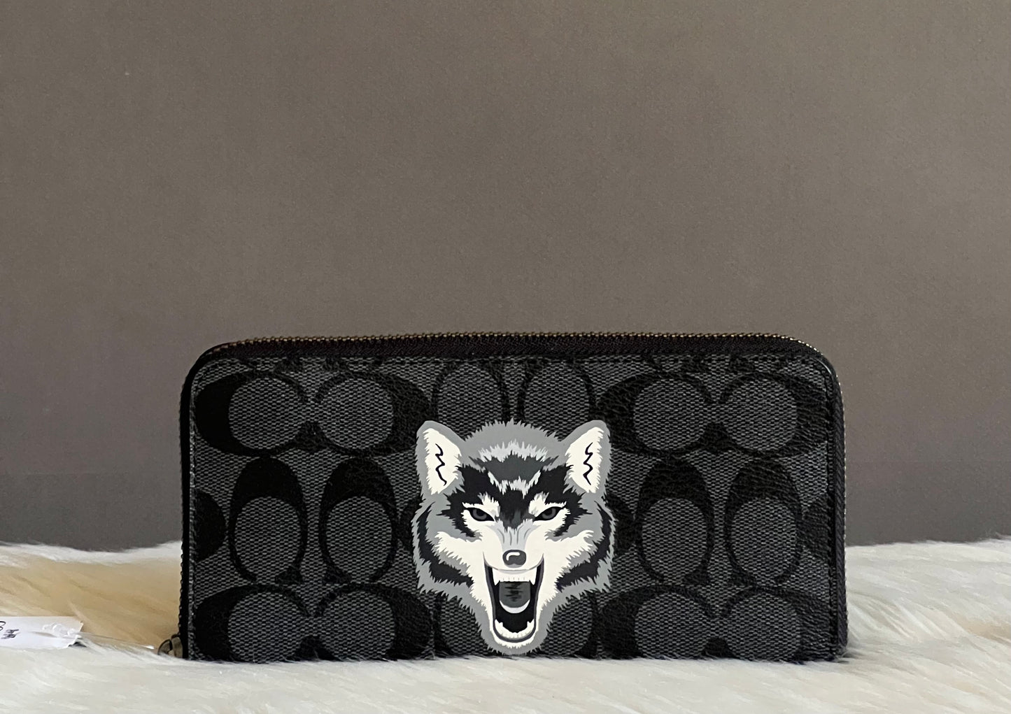 Coach Accordion Zip Wallet in Signature Canvas with Wolf Motif