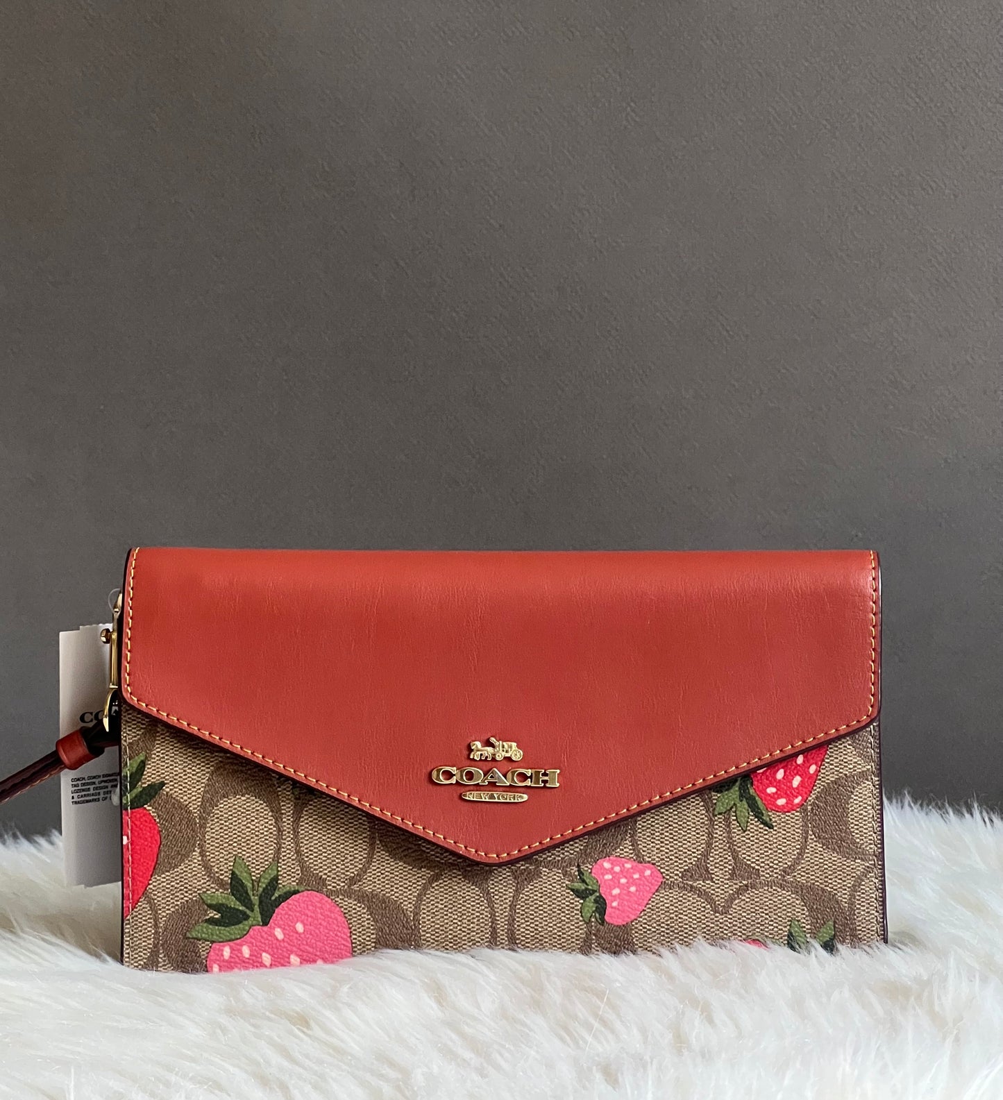 Coach Travel Envelope Wallet In Signature Canvas With Wild Strawberry Print