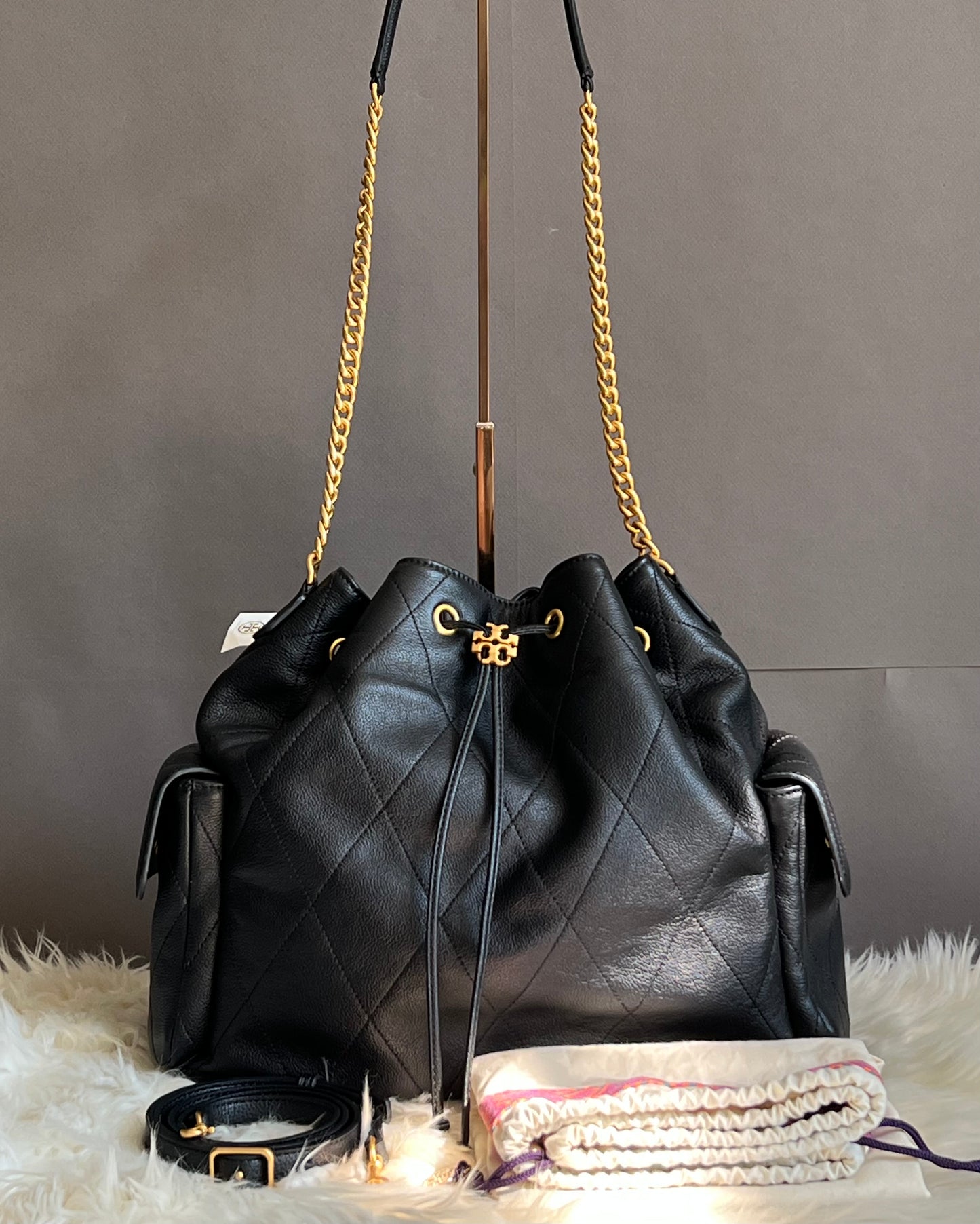Tory Burch Charlie Large Quilted Drawstring Shoulder Bag