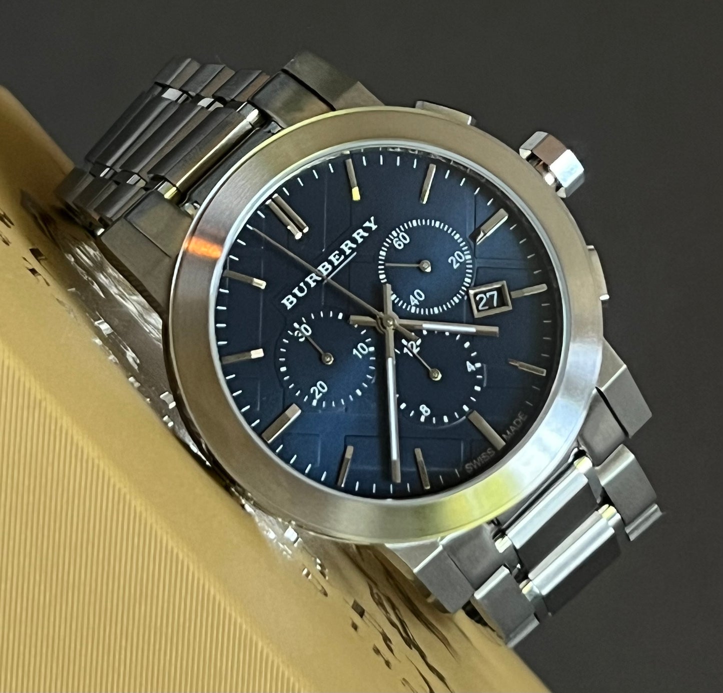 Burberry Men’s Large Check Blue Dial Stainless Steel Watch